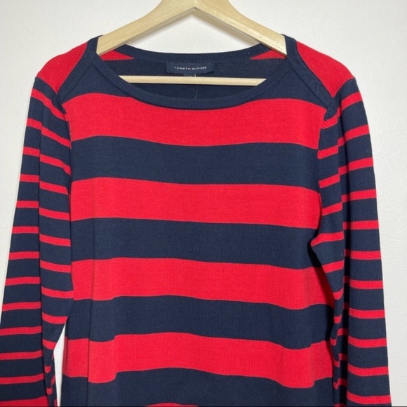 TOMMY HILFIGER Navy Red Stripe Mixed Print Sweater - Picture 8 of 12